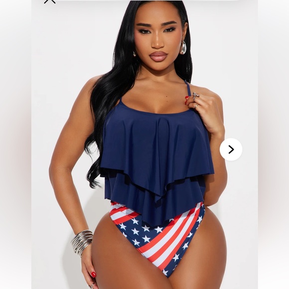 Navy Ruffled American Flag Swimsuit small - Picture 1 of 2
